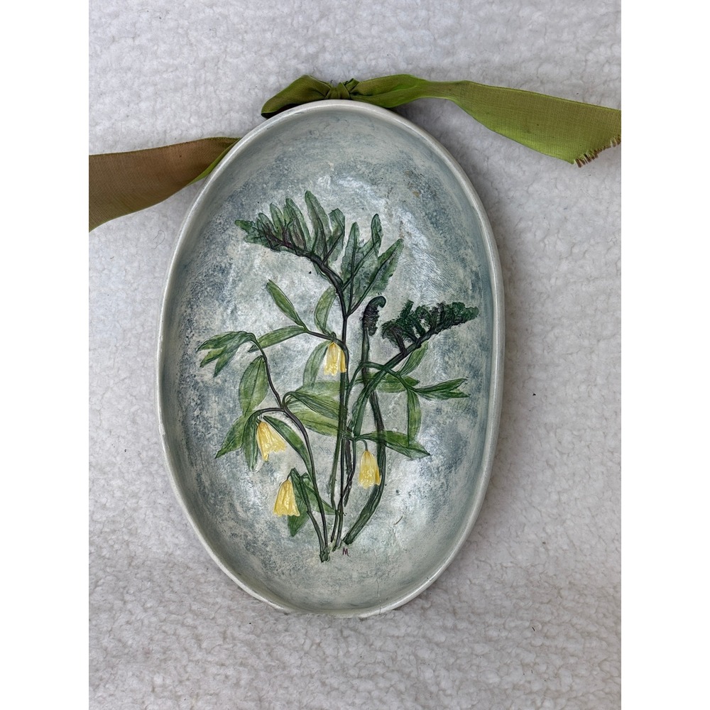 Salt Marsh Pottery Wild Oats Oval Wall Plaque Ceramic Botanical Relief ribbon
